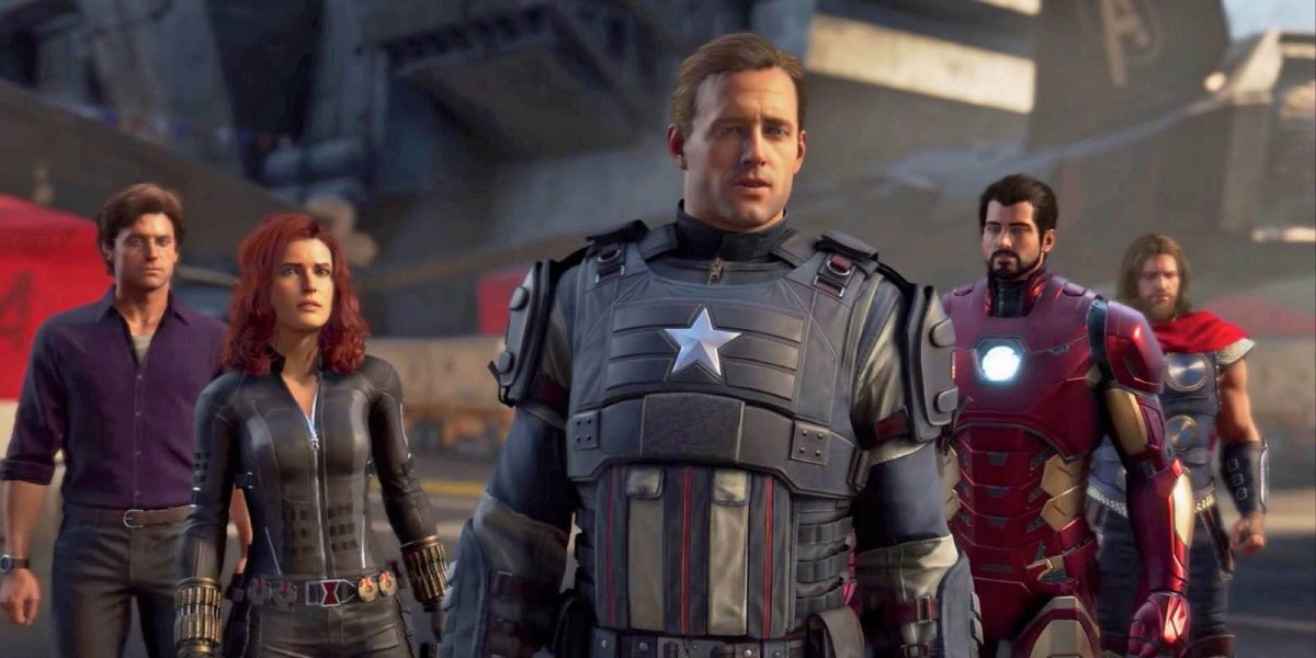 Tokoh-tokoh Avengers dalam kostum mereka, tampil di game Marvel’s Avengers.